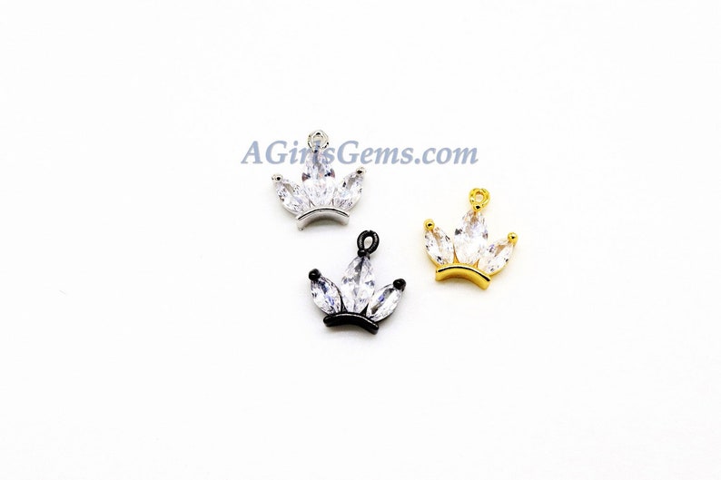 Silver and Black Rhodium #293 Rose Gold 2 Pcs CZ Charms 11 x 13 mm Princess Tiara Mini Charm Crown Charm