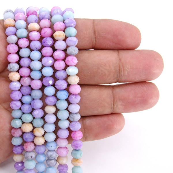 Multi Color Crystal Beads, 6 mm Faceted Spring Crystal Rondelle BS #255, Purple Aqua Jewelry Bead Strands, sizes 6 x 5 mm, 15 inch Strands