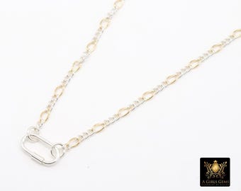 Mixed Metal Figaro Kettenhalskette, 14K Gold Filled, Sterlingsilber Karabiner Schraubverschluss-Kettenlink zweifarbige Halskette, wasserdicht