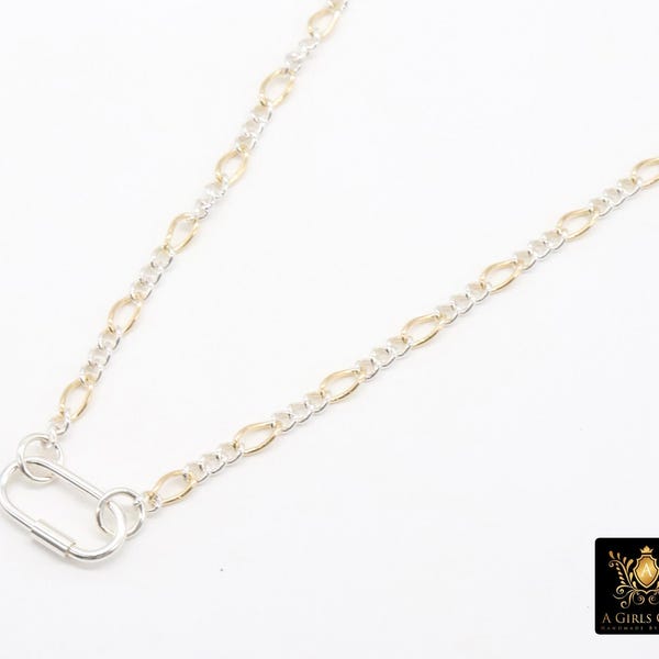 Collier chaîne Figaro en métaux mélangés, or 14 carats, argent sterling mousqueton fermoir à vis collier bicolore à maillons, imperméable