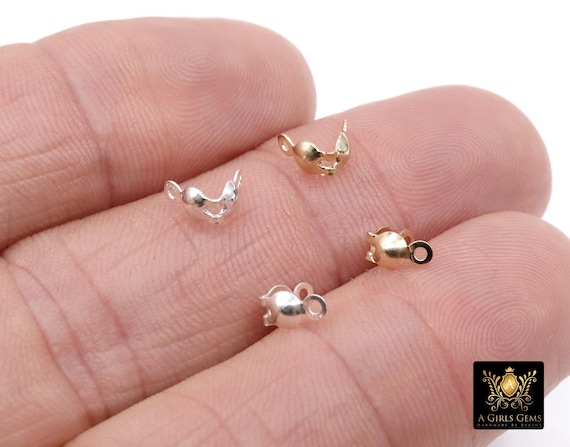 14 K Gold Filled Clam Covers Tips, 3 mm925 Sterling Silver Clamshell Knot Covers, # 375, Foldover Covers For Jump Ring Ends in 1.1 ID Hole