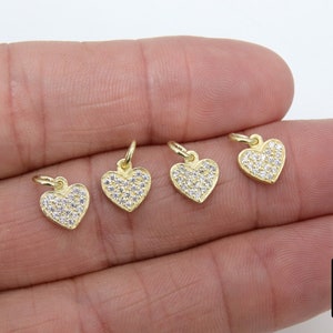 Gold CZ Heart Charms, Genuine Gold over 925 Silver Heart Charms, AG# 165, Love Necklace Pendants