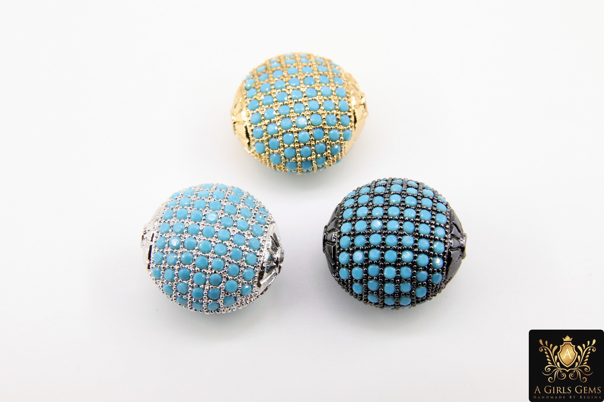 Turquoise CZ Micro Pave Round Wheel Spacer Beads, Cubic Zirconia Space –  Bestbeads&Beyond