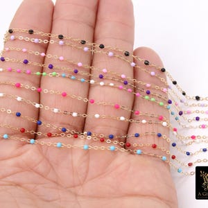 14 K Gold Filled Dainty Beaded Enamel Satellite Chain, Bead Rainbow Jewelry CH# 799, By Foot Unfinished Cable, Minimalist Permanent Jewelry