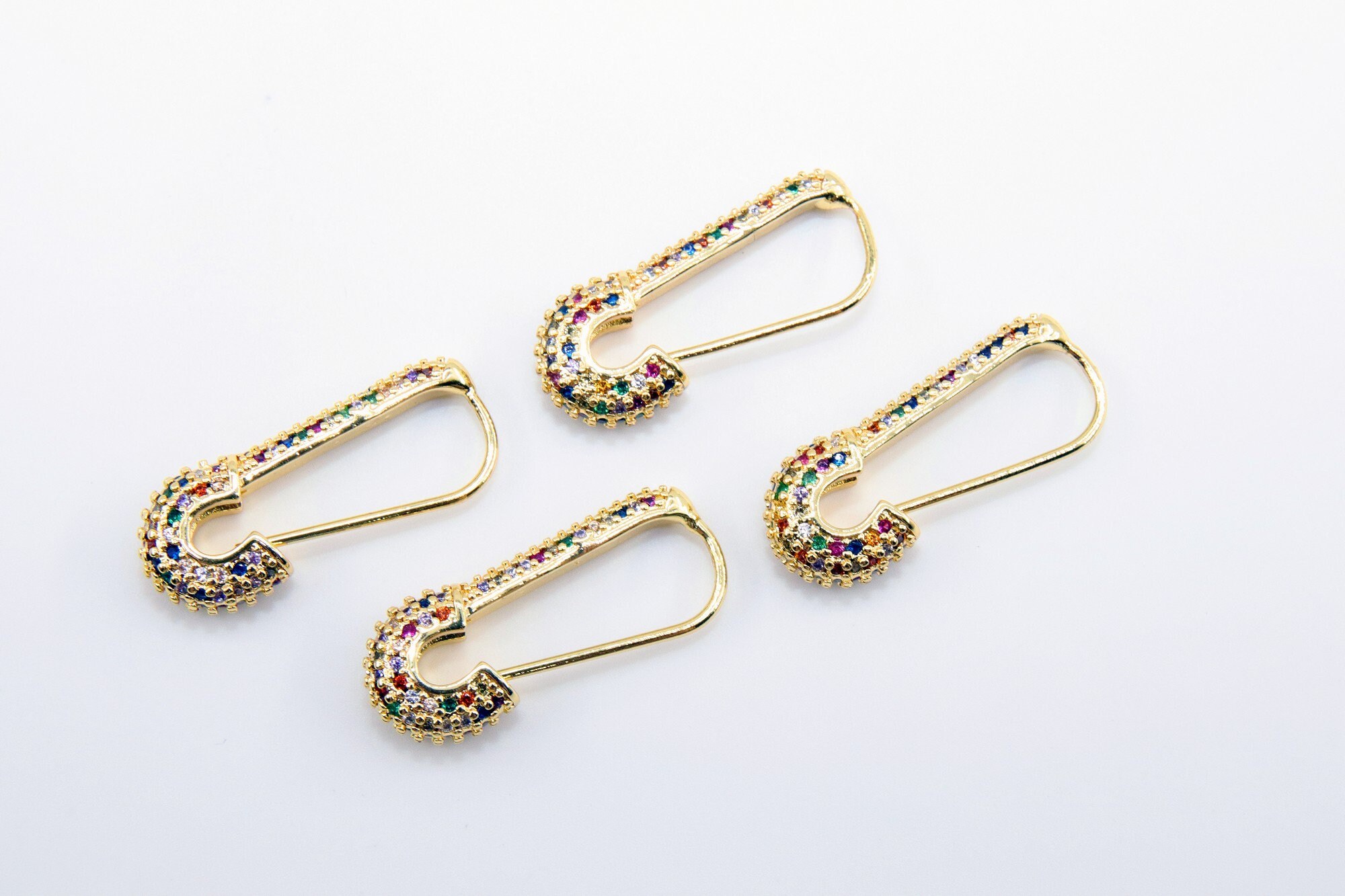 Buy CZ Micro Pave Safety Pin Earrings Gold Rainbow Hook, Huggie 