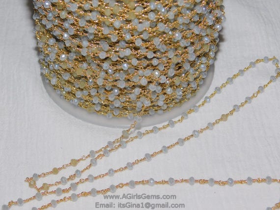 Grey AB Rosary Chain Crystal 22k Gold 