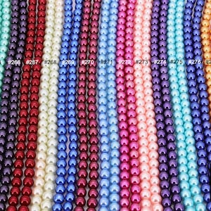 8 mm Round Crystal Beads, 8 mm Pearlized Smooth Beads CB #263, 15 colors, Red, Orange, Black, Blue, Pink, Purple, Green, 31.1 Inch Strands