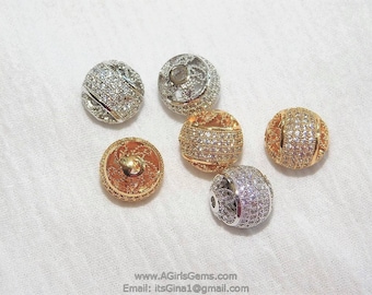 CZ Micro Pave Black Round Beads, AG #70, 12 mm Filigree Round, Silver or Gunmetal Black Bracelet Spacer Bead for Jewelry