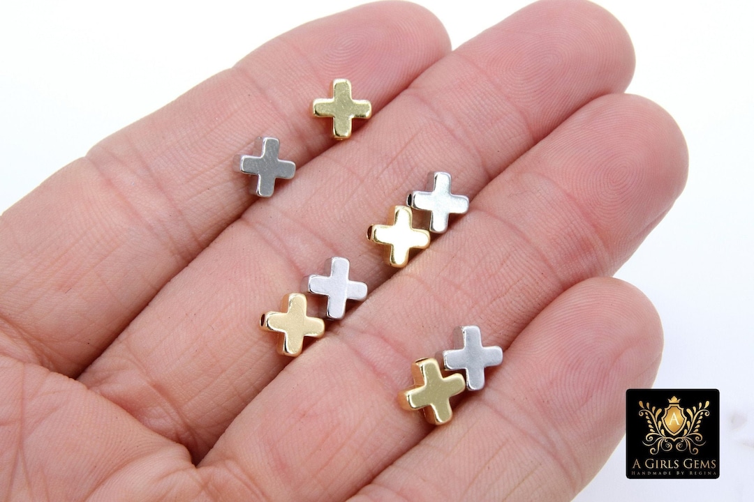 Gold Cross Bead, 5 Pc Silver Brass Cross Shape Beads With Hole 391/472