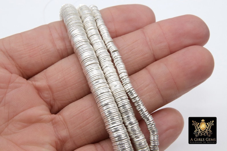 Silver Flat Spacer Beads, 20 260 pcs Round Brushed Metal Discs, Heishi Rondelle, 4 mm 6 mm 8 mm 10 mm Findings, High Quality Plating image 2