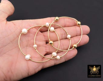 14K Gold gefüllte Perle Perlen Armband, handgemachte Stapeln Rohr Dehnbar Armreif, 8 mm 6 mm Süßwasser Perle Armband