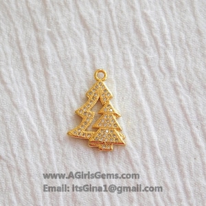 CZ Micro Pave Christmas Tree Charms, Gold Double Christmas Tree Pendants for Bracelet Necklace Jewelry Making