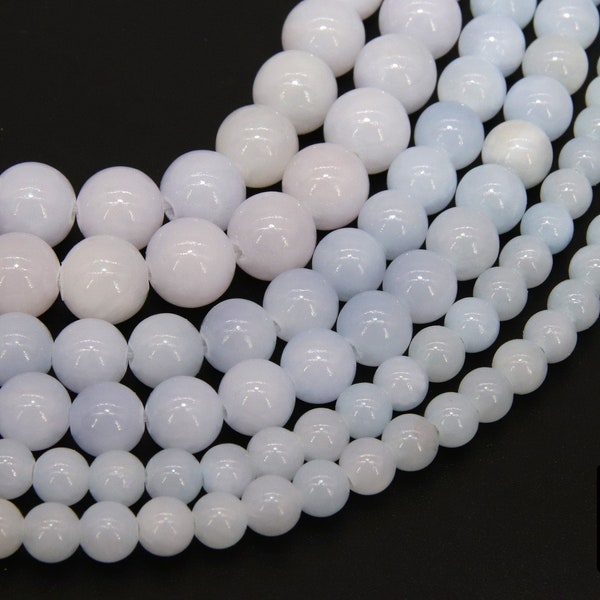 Soft Baby Blue White Beads, Smooth Round Light Blue Beads BS #119, size 6 mm 8 mm or 10 mm 16 inch FULL Strands