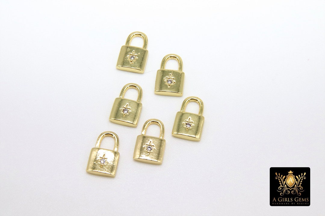 Mini Lock Charm CZ Gold Mini Padlock Charms, Tiny Silver Lock Pendant #721, Necklace ...
