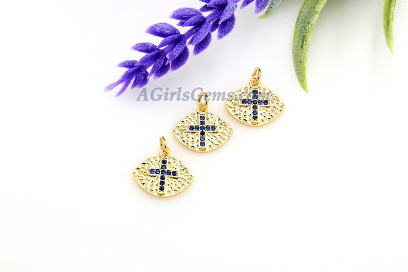 Hoop Earrings DIY Supplies CZ Micro Pave Cross Charm Sapphire Blue 18 K Gold Plated Oval Football Charms BraceletsRosary Chain Necklaces