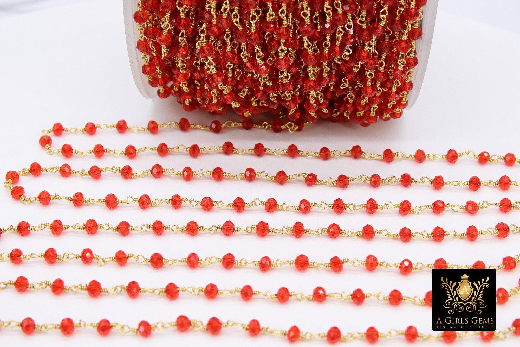22k Gold Plated Ruby Red Chain, Cranberry Red 4 Mm Chains CH #427, Red ...