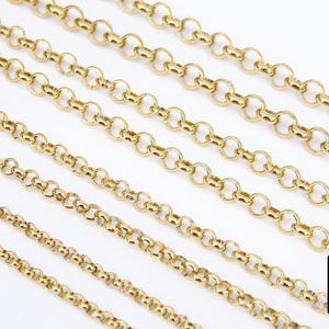 Gold Stainless Steel ROLO Chain, 3, 4, 5 and 6 mm Gold Chains CH #141, Large Unfinished Jewelry Chains By the Yard