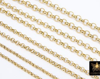Gold Stainless Steel ROLO Chain, 3, 4, 5 and 6 mm Gold Chains CH #141, Large Unfinished Jewelry Chains By the Yard