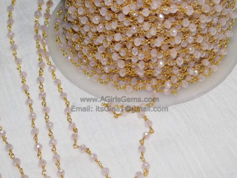 Pink Chains, 4 Mm Gold Mystic Pink Chalcedony CH #326, Rondelle Boho ...