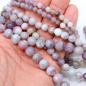 Natural Pink Tourmaline Beads Strands, Smooth Round Pink White Lavender Blended Beads BS #62, sizes in 6, 8, 10 mm 15.3 inch FULL Strands