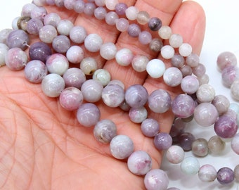 Natural Pink Tourmaline Beads Strands, Smooth Round Pink White Lavender Blended Beads BS #62, sizes in 6, 8, 10 mm 15.3 inch FULL Strands