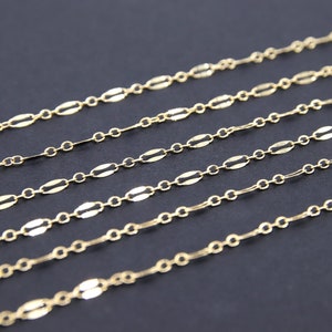 14 K Gold Filled Bar Jewelry Chains, 14 20 Gold Sequin Bar CH #739, Unfinished 2.3 mm, Long and Short Chain, By the Foot