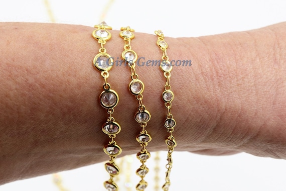 Genuine Cubic Zircon Chains, Rectangle Bezel Chains Silver CH# 557