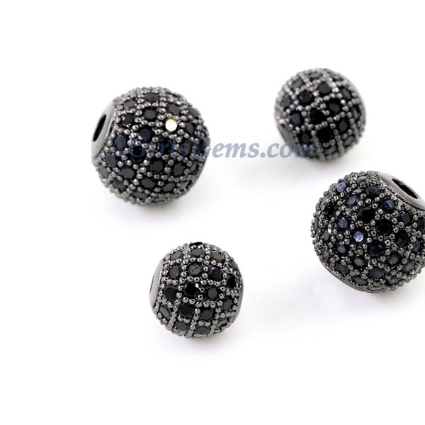 Gunmetal Black CZ Beads, Round Black CZ Micro Pave Beads, Ball Black Cubic Zirconia Plated Beads, 6, 8, 10, 12, 14 mm Beads