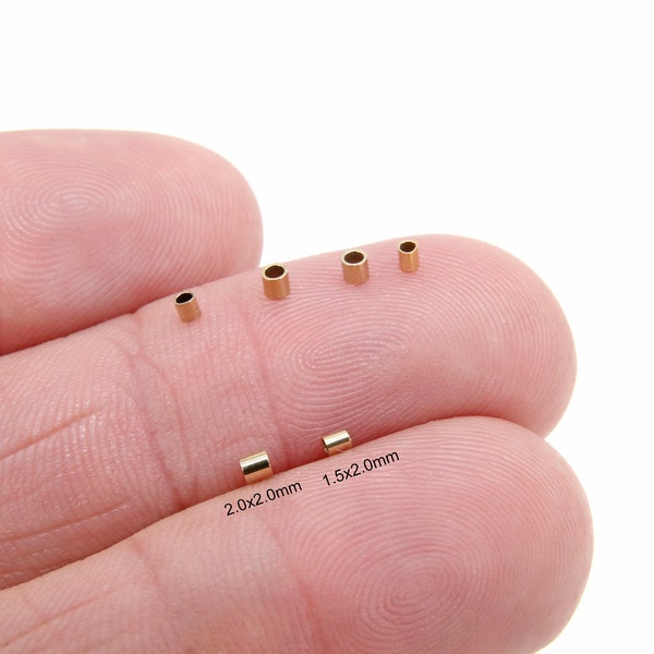 14 K Gold Filled Crimp Beads, Gold Crimp Tube Beads AG #2295, 1.5 mm or 2.0 mm, 1.2 or 1.4 mm ID Hole, Jewelry Findings