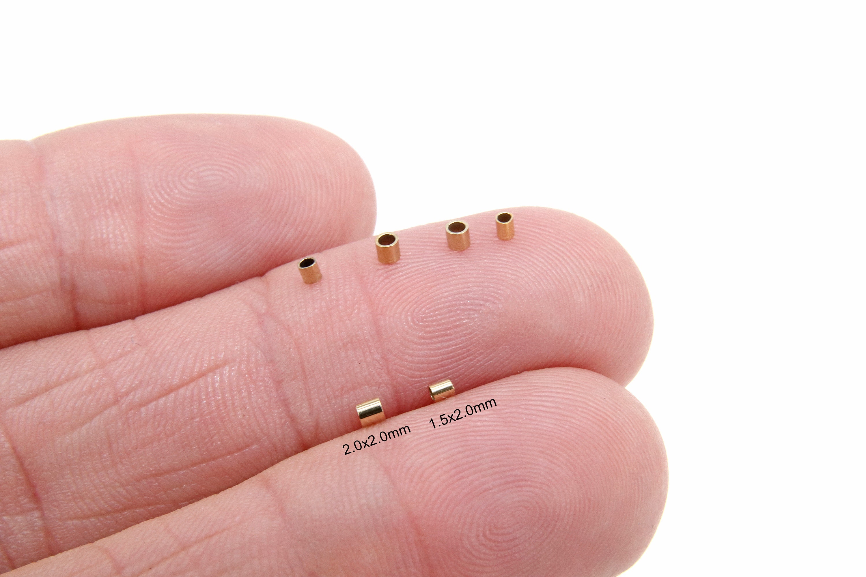 14 K Gold Filled Crimp Beads, Gold Crimp Tube Beads AG #2295, 1.0 mm, 1.5 mm or 2.0 mm, 1.2 or 1.4 mm ID Hole, Jewelry Findings