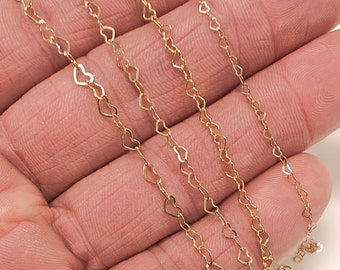 Gold Filled Heart Chains, 2.6 or 3.9 mm 12 K Gold Dainty Heart Shaped Chain CH #718, 5 mm Unfinished Designer Jewelry Chain, By the Foot