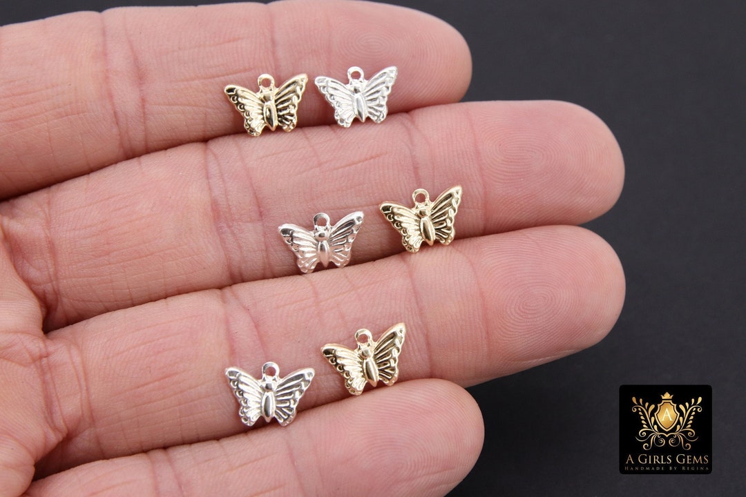 925 Sterling Silver Butterfly Charms, 14 K Gold Filled Minimalist Tiny Dangle 759, Jewelry