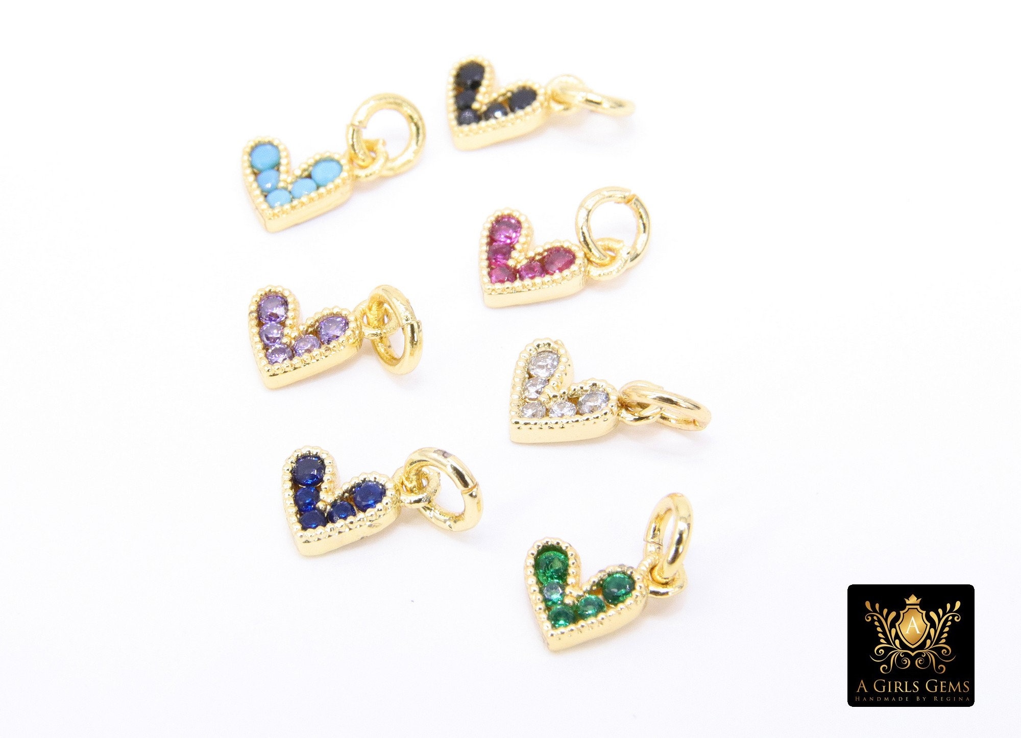 Gold CZ Beaded Heart Charms, 6 Mm or 10 Mm Minimalist Tiny