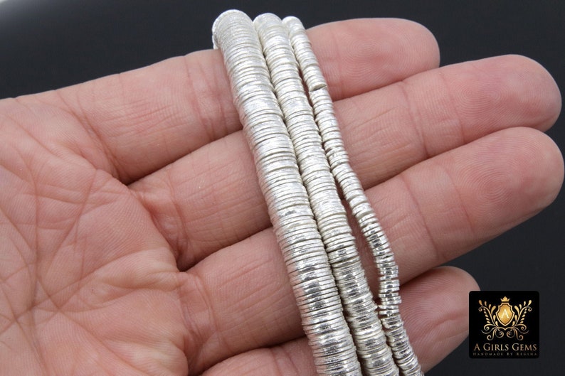 Silver Flat Spacer Beads, 20 260 pcs Round Brushed Metal Discs, Heishi Rondelle, 4 mm 6 mm 8 mm 10 mm Findings, High Quality Plating image 1