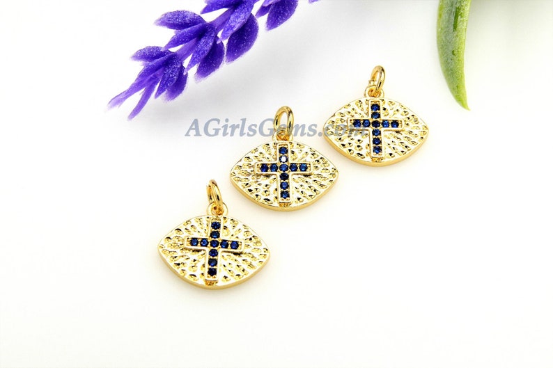 Hoop Earrings DIY Supplies CZ Micro Pave Cross Charm Sapphire Blue 18 K Gold Plated Oval Football Charms BraceletsRosary Chain Necklaces