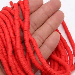 2 Strands 6 mm Clay Flat Beads, Red Heishi beads in Polymer Clay Disc CB #135, Bright Red Rondelle Multi Color, 17.75 inch Strands