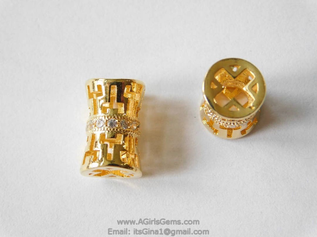 CZ Pave Barrel Tube Cross Aztec Bead, Cubic Zirconia Gold Plated Focal – A  Girls Gems