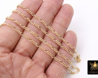 14 K Gold Filled Mixed Metal Figaro Chain, 6.2 mm 925 Sterling Silver Two Tone Paperclip By The Foot CH# 890, 2.8 Long Short Rolo Links# 845