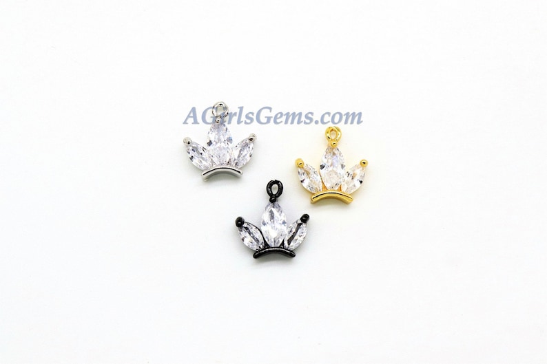 Silver and Black Rhodium #293 Rose Gold 2 Pcs CZ Charms 11 x 13 mm Princess Tiara Mini Charm Crown Charm