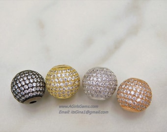 Gunmetal Black CZ Beads, Cubic Zirconia Diamond Pave Round Beads # 71, Diamond Pave Round Balls, 6, 8, 10, 12, 14 mm