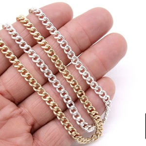 14 K Gold Filled Cuban Curb, 6.5 mm USA 925 Sterling Silver Chain CH #869, Large Unfinished Diamond Cut Curb Gold Chain #775, By the Foot