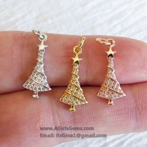 Micro Pave CZ Christmas Tree Charm, CZ Rose Gold Plated Christmas #259, Christmas Gifts