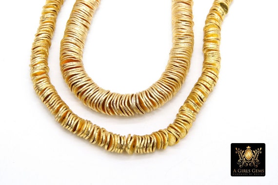 Brushed Gold Wavy Spacer Beads, Round Potato Chip Metal Discs, 20 pcs Rondelle Findings, 6 mm 8 mm 10 mm Thin Beads, High Quality Plating