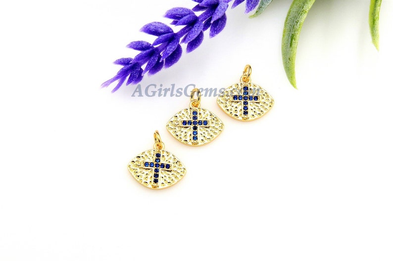 Hoop Earrings DIY Supplies CZ Micro Pave Cross Charm Sapphire Blue 18 K Gold Plated Oval Football Charms BraceletsRosary Chain Necklaces
