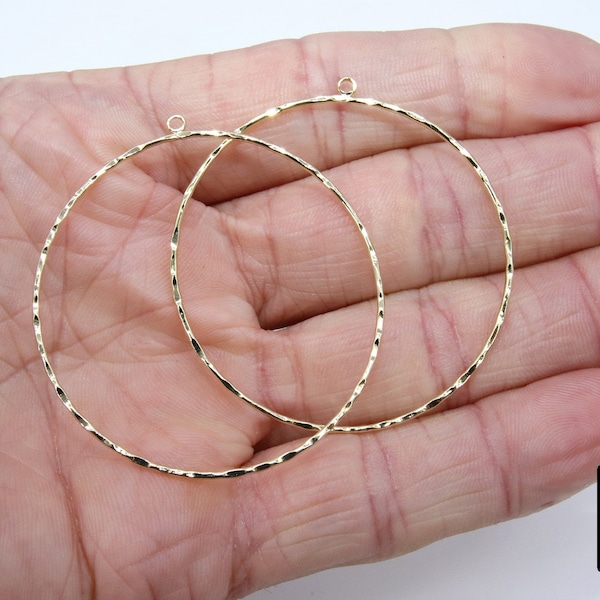 Textured Silver Round Hoop Ear Rings, 50 mm Glittery Gold Charms #807, High Quality Light Weight Wire Hoops Finding