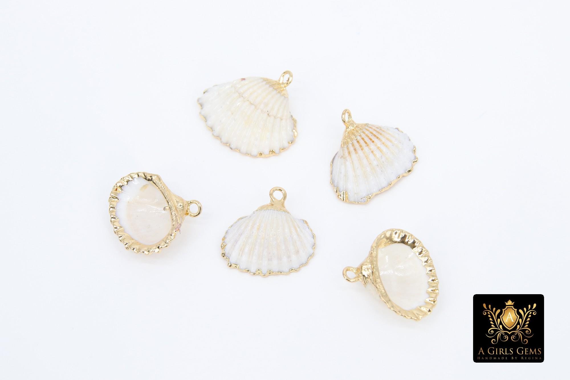 Small White Scallop Seashell Charms, 15 Mm Gold Edged Beach Shells #678 ...