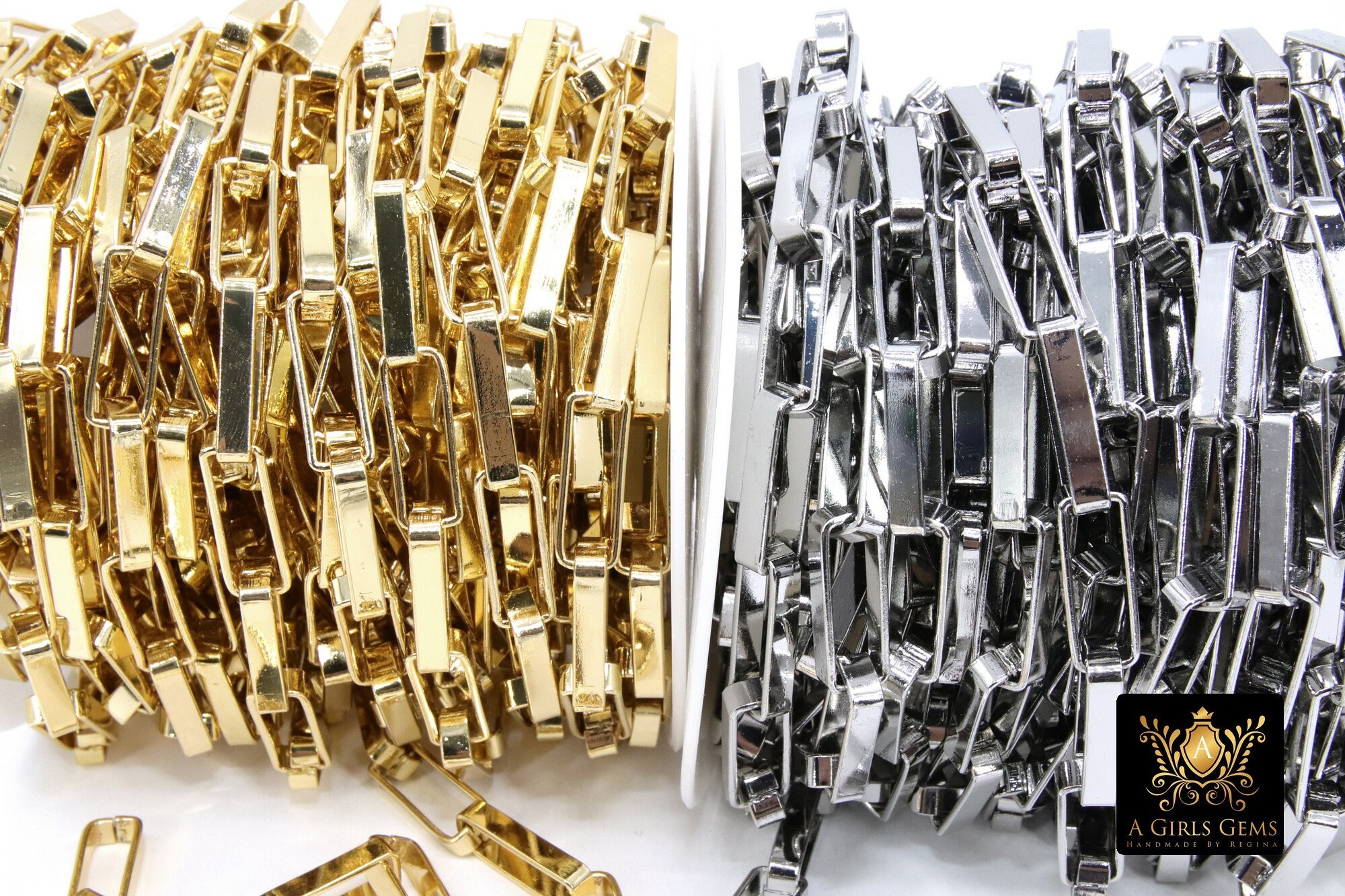 Large Box Chain Gold Box Chain, Large Silver Box Chains CH #266, Unfinished Chunky ...