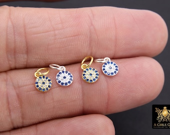 Abalorios de plata de ley 925 con ojo turco, abalorios de ojo turco azul con micro pavé de circonitas cúbicas doradas de 6 mm n.° 3508, pequeño abalorio redondo minimalista para joyería
