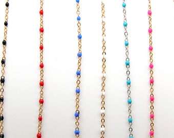 Dainty Beaded Satellite Enamel Chain, Rainbow Jewelry Chain CH #621,By Yard Unfinished, Gold 18 Color, Spirit or Minimalist Jewelry
