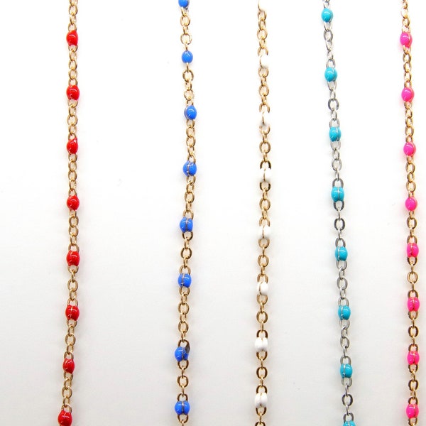 Dainty Beaded Satellite Enamel Chain, Rainbow Jewelry Chain CH #621,By Yard Unfinished, Gold 18 Color, Spirit or Minimalist Jewelry